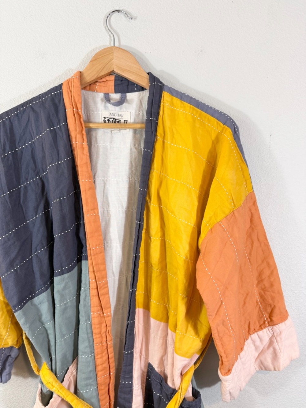 ANCHAL Colorblock Cotton Robe Free People Dolman Kimono Sleeve Boho Loungewear - Picture 5 of 14
